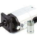 Hydraulic Wood Splitter Pump 16 GPM 2 Stage Powerful Hydraulic Pump with aluminum body, side view, black and silver finish