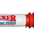 Side view of Softride Hydro Shock Absorber for Off Road Trucks and SUVs, Built Tough with Multi Stage Velocity Sensitive Valving, Twin Tube Construction, Five Eighth In. Hardened Chrome Rod, Red Polyurethane Bushings, Red Boot, 15 Color Options Available.