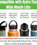 Four water bottles with Hydro Flask Wide Mouth Flex Cap, Flex Straw Cap, Flex Chug Cap, and Flex Sip Lid options.