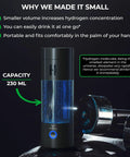 Hydrogen Water Bottle Generator With SPE PEM Technology Delivers 2.0 To 3.0 PPM H2 Onyx Black, 230 ml capacity, displayed with dumbbells