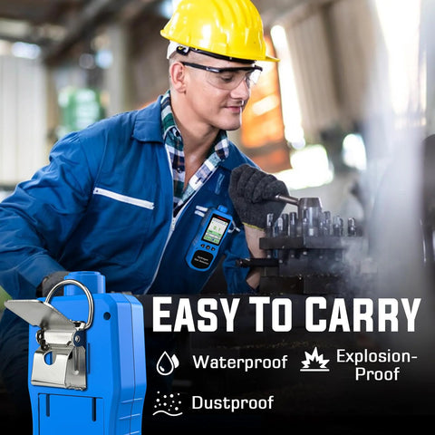 Worker using Hydrogen Gas Detector With 0 To 1000 Ppm Range Real Time H2 Monitor for Industrial Lab And Home Safety in a factory setting