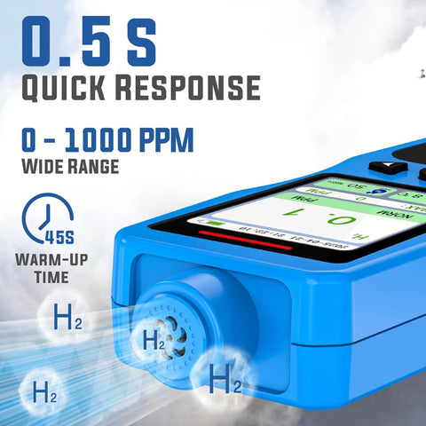 Hydrogen Gas Detector With 0 To 1000 Ppm Range Real Time H2 Monitor showing quick response and wide range features.