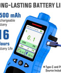 Hydrogen Gas Detector With 0 To 1000 Ppm Range Real Time H2 Monitor showing battery life and charging port.