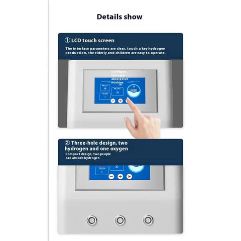 LCD touch screen of Hydrogen Inhalation Machine With 99 Point 99 Percent Purity H2 Electrolysis Tech Pro Grade Adjustable Flow