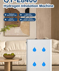 QY-E8400 high-purity hydrogen generator with four water drop icons on white body, promoting wellness and inhalation.