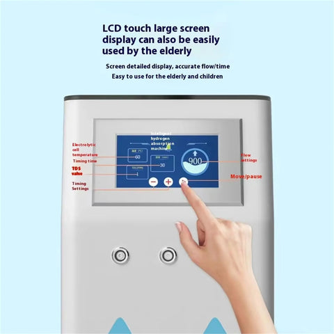LCD screen on Hydrogen Inhalation Machine With 99 Point 99 Percent Purity H2 Electrolysis Tech Pro Grade Adjustable Flow Up To Six Hours