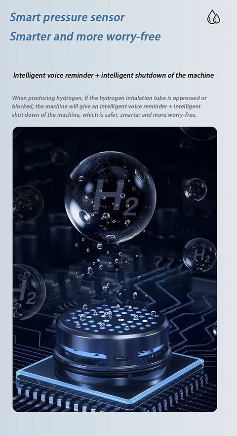 Hydrogen Inhalation System With PEM Water Electrolysis Ionizer visual representation with intelligent pressure sensor technology