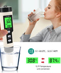 Digital Hydrogen Meter Water Quality Tester with ATC and Data Hold function for drinking water and temperature conversion.