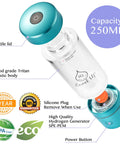 Hydrogen Water Bottle Generator For Enhanced Hydration At Home Or On The Go Dual Chamber SPE PEM Technology Up To 4000 PPB Pure Hydrogen Water Durable Tritan Build Blue Family Friendly Hydration Solution, showing components and features.