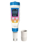 Digital All In One Hydrogen Water Tester with display, blue and white body, for hydrogen water bottle 7 in 1 PH H2 TMEP EC TDS ORP Salt Kit.