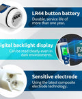 Hydrogen Water Tester With Dual H2 Modes And 4 In 1 pH ORP Meter For Drinking Water features LR44 battery, digital display, sensitive electrode.
