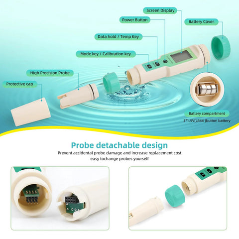 portable hydrogen water tester with detachable probe design
