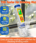 Hydrogen Water Tester 6 In 1 With pH ORP TDS EC Temperature Meter in glass showing digital reading on table near window