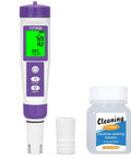 All In One Hydrogen Water Tester Kit With TDS Meter And ORP pH EC Tester for drinking water by Yinmik, shown with cleaning solution