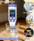 Hydrogen Water Tester Meter For Drinking And Bottled Water Yewhick 7 In 1 H2 TDS EC pH ORP measuring in a glass of water