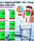 Hydrogen Water Tester With ORP Meter And Digital pH Tester for hydroponics, displaying measurements while submerged in water