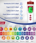Hydrogen Water Tester With ORP Meter And Digital pH Tester for drinking water, hydroponics, pools, and aquariums by GIDIGI with pH scale chart.