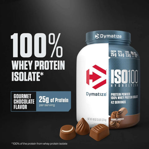 Hydrolyzed Whey Isolate Protein Powder With 25g Protein And 5.5g BCAAs Per Serving, Gluten Free, 3 pound canister, gourmet chocolate
