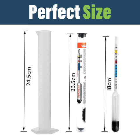 Hydrometer For Wine Making With 100 Mm Alcohol Test Jar Specific Gravity Hydrometer for wine and beer brewing kit size comparison