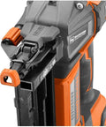 Close-up of HyperDrive 18V Brushless 16 Gauge Straight Finish Nailer Cordless Nail Gun for trim and cabinetry, refurbished