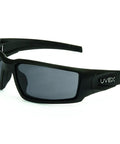 Hypershock Safety Glasses with Black Frame and Gray Lens, HydroShield Anti Fog Coating, shown in angled view