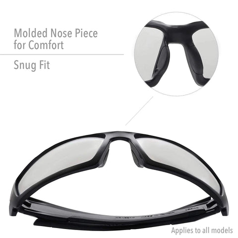 Hypershock Safety Glasses Black Frame Gray Lens HydroShield Anti Fog Coating with molded nose piece for comfort