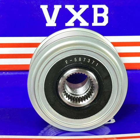 F‑587371 Alternator Clutch Pulley for Hyundai Elantra 17-20 Kona 18-21, front view against VXB packaging