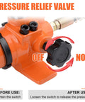 Close-up of pressure relief valve on (1000psi) (HZ-700) Hydraulic Pump Hand Operated Pump showing 'off' setting