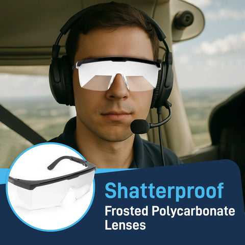 Pilot wearing IFR Training Foggles With Adjustable Frosted Polycarbonate Lenses For IMC in cockpit