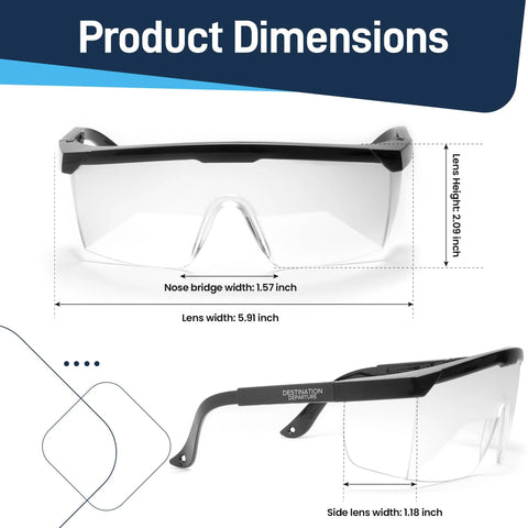 Dimensions of IFR Training Foggles With Adjustable Frosted Polycarbonate Lenses For IMC showing sizes of lenses and frame