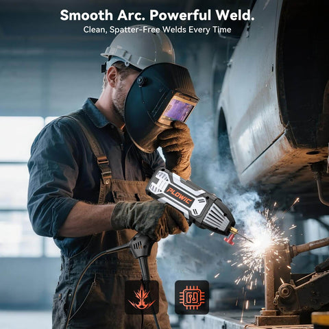 Welder using Ultra Portable 110V 200A IGBT Inverter ARC Welder With Digital Display for auto repair, featuring smooth arc.