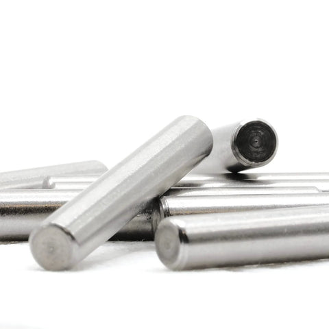 Close-up of DIY Ready Replacement Dowel Pins for IKEA IVAR Bookcase Shelving System 6x40mm Plated Steel Pegs Pack Of 8 on white background