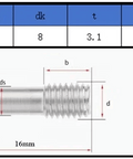 M4 x 16mm Stainless Steel Torx Round Head Captive Screw dimensions and specifications chart