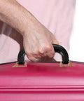 Imitation Leather Suitcase Handle Replacement Carry Handle For Luggage Bags And Boxes installed on a pink suitcase