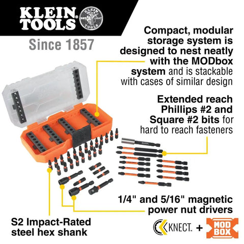 Impact Driver Bit Set With Magnetic Nut Drivers, ProFlex S2 Steel Phillips, Slotted, Square And TORX Bits In Beefy Case