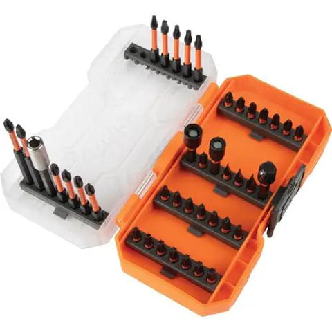 Impact Driver Bit Set With Magnetic Nut Drivers, ProFlex S2 Steel Phillips, Slotted, Square And TORX Bits In Beefy Case, open view