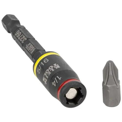 Three In One Flip Socket For Impact Drivers With One Quarter Inch Quick Connect And Five Sixteenth Inch Hex Drivers Deep And Shallow Positions SAE Socket And Bit Holder Rare Earth Magnet Three Inch Length Impact Rated shown on grey background