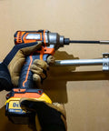 Person using All-In-One Magnetic 14-In-1 Screwdriver Set With 13 Bits And One Quarter Inch Nut Driver, Adjustable Blade Length For Tight Spaces, Impact Rated Blade Removable For Use As Impact Driver, Stainless Steel Bits, Heavy-Duty Pro Grade Klein Tools.