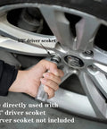 Using Beefy Heavy Duty Half Inch Reversible Impact Driver Set 12 PC on car wheel for loosening fasteners