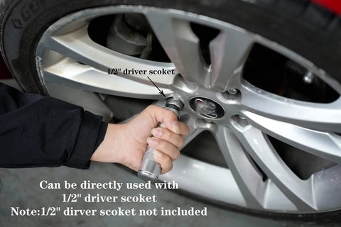 Using Beefy Heavy Duty Half Inch Reversible Impact Driver Set 12 PC on car wheel for loosening fasteners