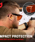 Blue Light Blocking Glasses for Over Glasses With ANSI Z87 1 and UV Protection worn at shooting range