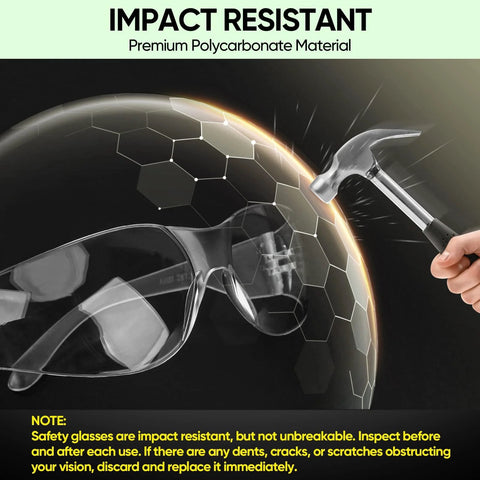 Clear Safety Glasses For Men With Impact Resistant Lenses Meets ANSI Z87.1 against hammer impact demonstration
