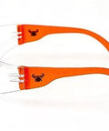 Side view of Impact Resistant Safety Glasses With UV400 Anti Fog Clear Lenses ANSI Z87.1 with orange arms.