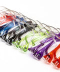 Multiple pairs of colorful Impact Resistant Safety Glasses With UV400 Anti Fog Clear Lenses ANSI Z87.1 arranged in a row