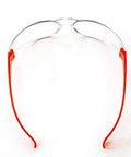 Back view of Impact Resistant Safety Glasses With UV400 Anti Fog Clear Lenses ANSI Z87.1, red arms, lightweight design.