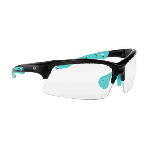 Impact Resistant Sport Glasses With UV Protection And Non Slip Frame, black and teal color, side view
