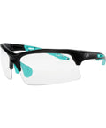 Impact Resistant Sport Glasses With UV Protection And Non Slip Frame, black and teal, side view of durable polycarbonate design.