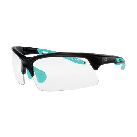Impact Resistant Sport Glasses With UV Protection And Non Slip Frame, black and teal, side view of durable polycarbonate design.