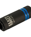 Three In One Impact Socket With 12 Point Deep Design, Dual Hex Sizes Three Quarters Inch And Nine Sixteenths Inch, Coaxial Spring Loaded Alignment Slot For Quick Adjustments, Half Inch Drive, Hands Free Size Change, Built Tough For Heavy Duty High Torque.