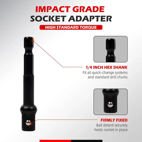 Three Eighths Inch Drive Universal Impact Socket Set, AKM TOOL, showing 1/4 inch hex shank adapter with impact grade design.